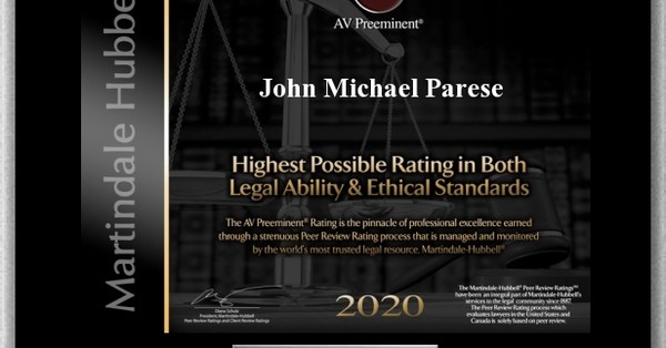 John M. Parese Achieves 2020 AV Preeminent Rating®